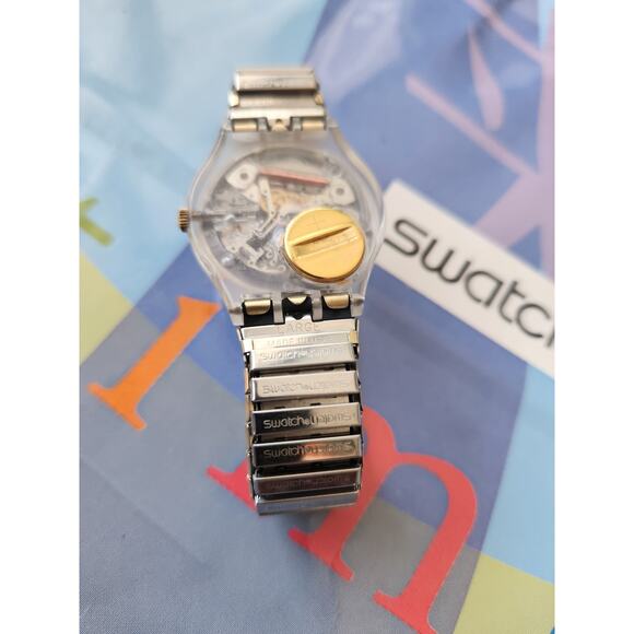 Vintage Swatch Watch MONOCULAR GK717 Daydate Dial with flex steel Band NIB - Picture 8 of 11